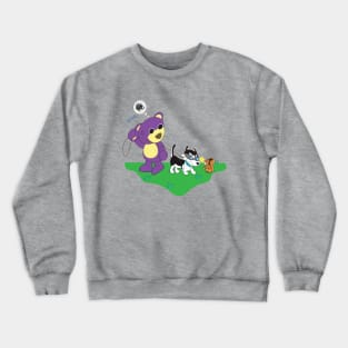 Mr.purple bear take snowy dog for a walk, dog will fight with squirrel, little husky dog, cute puppy, dog lover Crewneck Sweatshirt